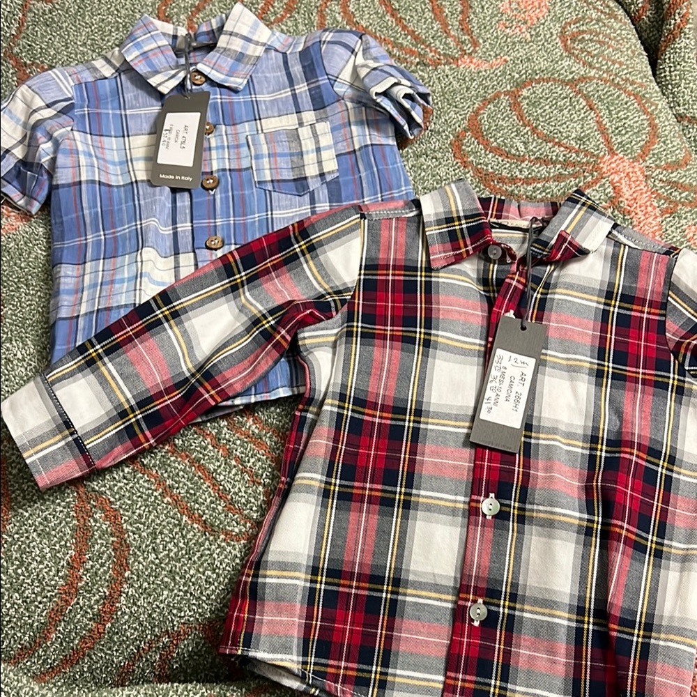 J.O Milano Italian Brand 2 set boys plaid shirts NWT